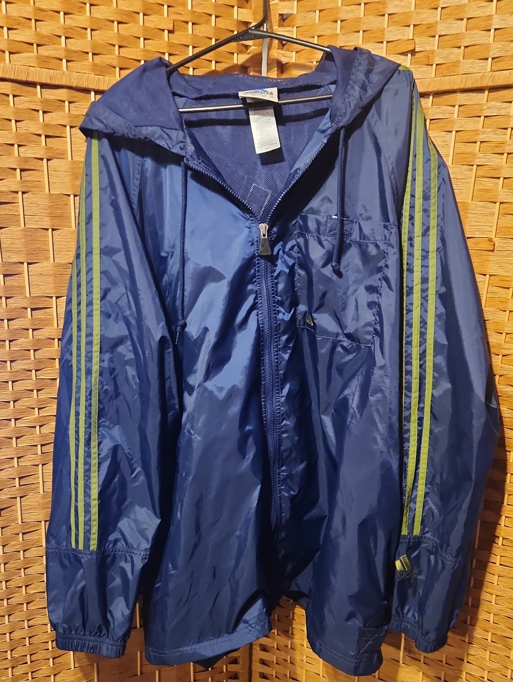 Adidas, Vintage 90s, Navy, Striped Hooded Outdoor, Casual Windbreaker Jacket